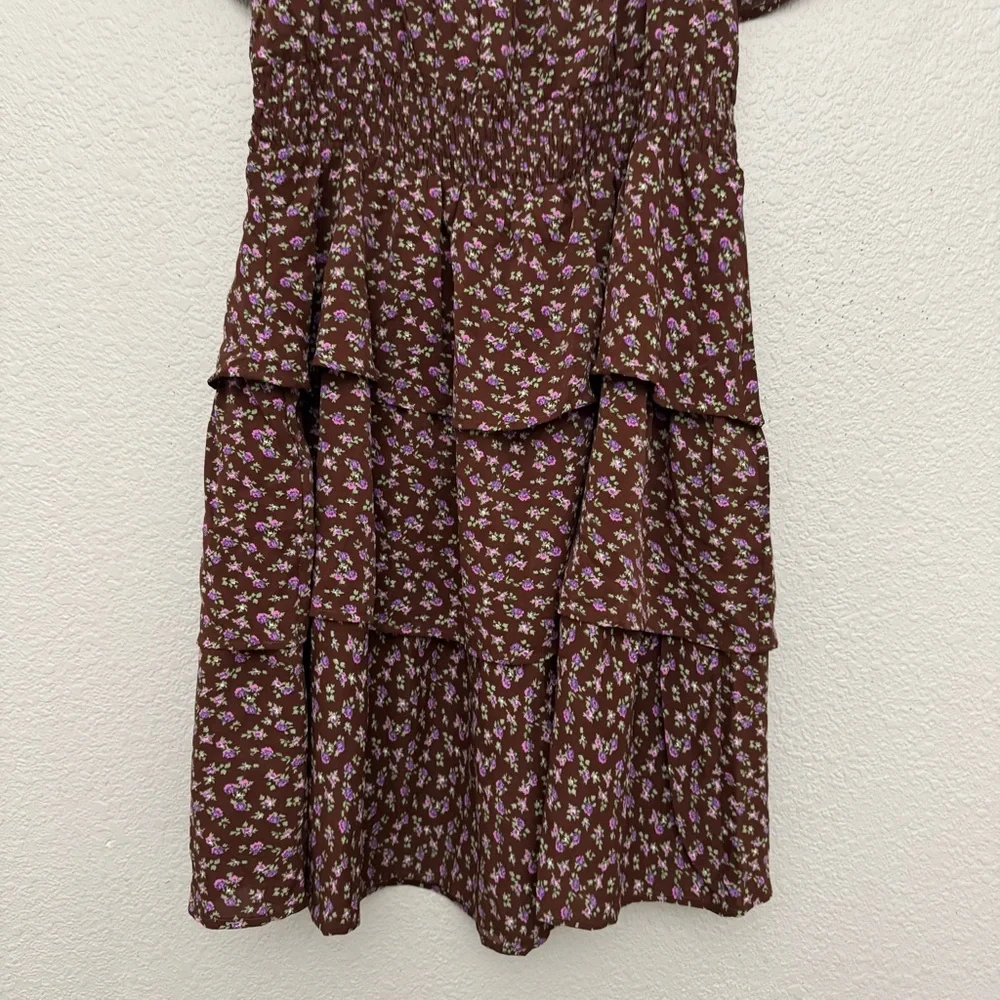 Pretty Garden Brown Floral Boho Swing Tiered Ruffle Summer Dress Size XL NWT - Picture 10 of 13